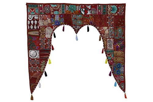 Cenefa para ventana hippie y colgante de pared con patchwork bordado indio 6