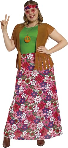 Costume Happy Hippie Femme FIESTAS GUIRCA avec robe gilet bandeau marron multicolore