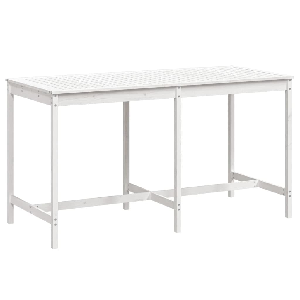 Klasyczny stół ogrodowy z litego drewna sosnowego, biały, 203,5 x 90 x 110 cm, stabilna rama drewniana, wytrzymały blat stołu na napoje i przekąski, idealny na taras, do ogrodu i na balkon.