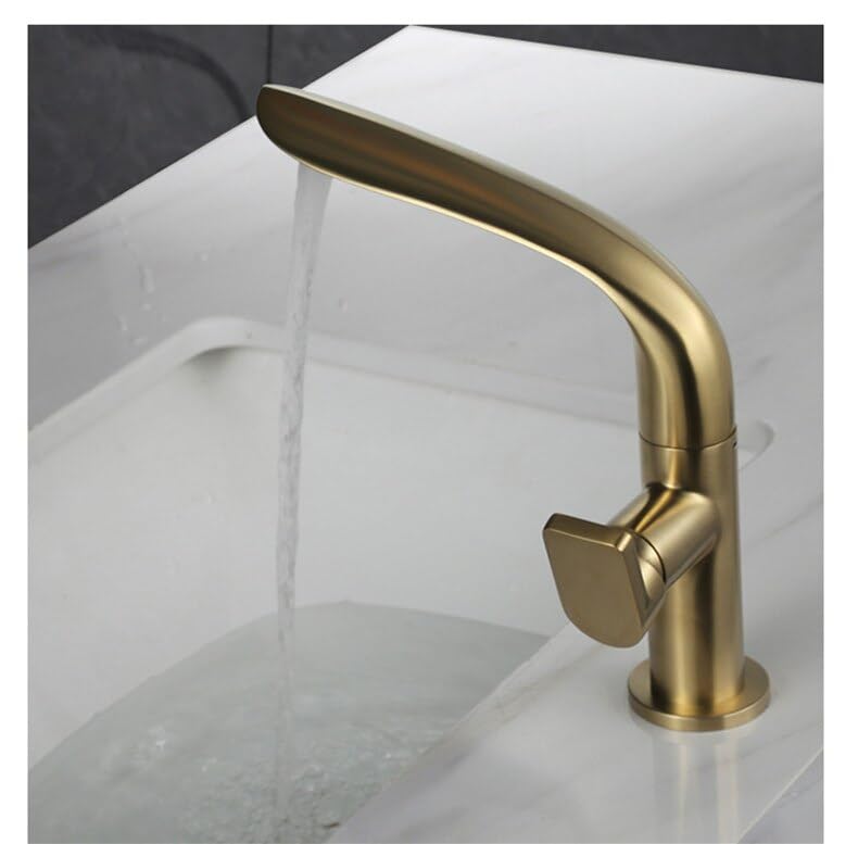 Mitigeur de salle de bain or brossé court eau chaude et froide pour lavabo en laiton
