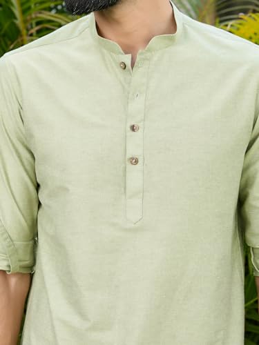 Image of See Designs Men's Roll-Up Sleeve Mandarin Collar Deluxe Cotton Solid Short Kurta (Pack of 2) - Festive Collection