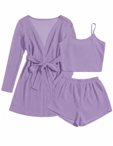 Image of Ekouaer Pajamas for Women Set 3 Piece Soft Waffle Knit Loungewear Outfit