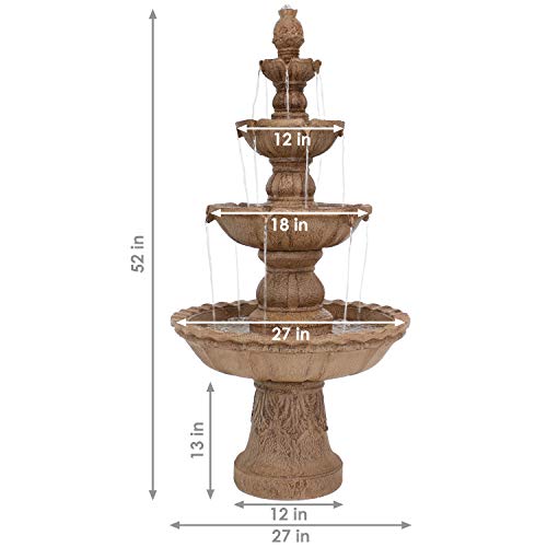 Sunnydaze Pineapple 52-Inch 4-Tier Outdoor Water Fountain - Tall Outdoor Fountain for Garden, Patio or Yard - Earth