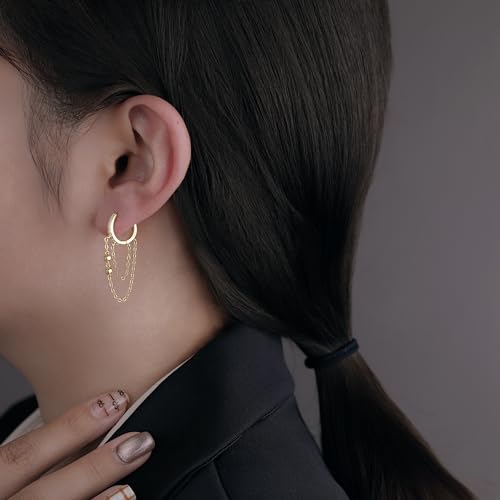 Reffeer 925 Sterling Silver Chain Drop Earrings Hoop for Women Teens CZ Hoop Chain Earrings Dangle3