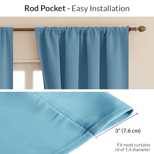 Image of HOMEMONDE Blackout Curtains Customize Size - Polyester 90% Light Blocking Curtains with Rod Pocket Style, Energy Efficient Panels Single Pcs - (Solid Sky Blue)