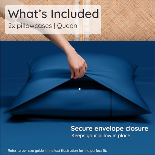 Bambaw 100% Viscose Derived from Bamboo Pillowcase Queen Size – Set of 2 Cooling Pillow Cases Queen, Envelope Pillow Cases Queen, Navy Blue Pillow Case, Breathable & Anti Acne Pillow Cases (Navy Blue) by Bambaw - Image 2