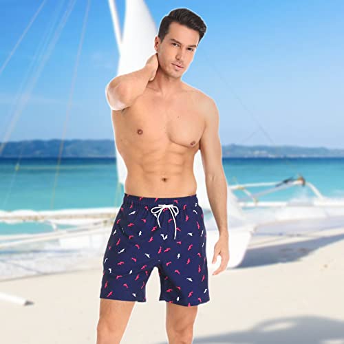 Image of Mens Swim Trunks Compression Liner No Mesh Swimming Trunks Men Swimwear Quick Dry Above Knee Zipper Pocket Swim Shorts