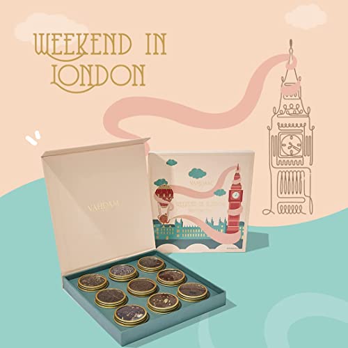 Image of VAHDAM Weekend in London Tea Gift Set Travel Edition Gift Box | 9 Varieties of Chai & Black Tea | Gluten-Free, Non-GMO | Gift for Women & Men