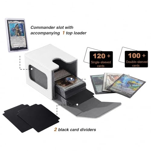 Image of Venssu MTG Deck Box for Commander Display,Card Deck Box Fits 100 Double Sleeved Cards,TCG with 2 Dividers and 1 Toploader (White&Grey)