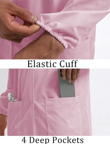 Image of Women's Lab Coats Snap Closure 4 Pockets Elastic Cuffs Professional Medicas Long Sleeve Labcoats Scientist College