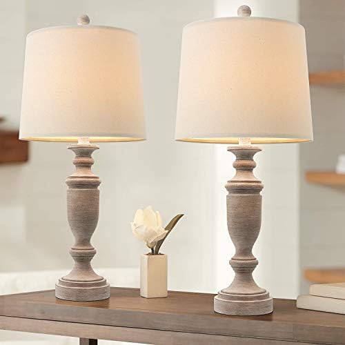 PORTRES 24.5'' Classic Table Lamp Set of 2 for Bedroom Desk Lamps for Living Room Kids Room Study Room Office Rustic Table Lamps for End Table Resin