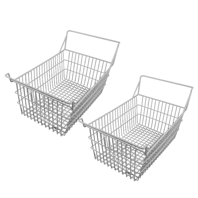 zer Baskets Organizer 2 Pack Heavy Duty Wire Storage Bins with High Low Handles for Chest zer Kitchen Pantry Cabinet White Steel Wire PE Coating (50x27cm / 19.7x10.6in)