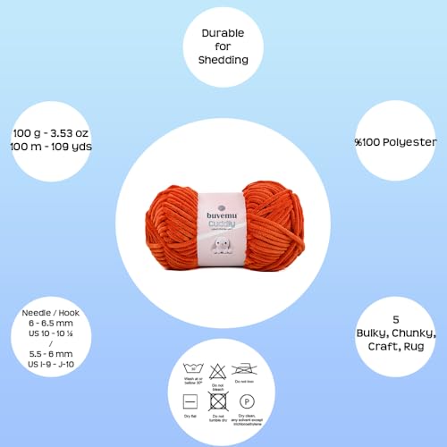 Image of Cuddly Velvet Chenille Yarn, Super Soft Fluffy Bulky for Knitting Crocheting Crafting Blanket Amigurumi, Durable for Shedding, 100 Gram (3.53 Ounces) 109 Yards (100 Meters) (Burnt Orange)