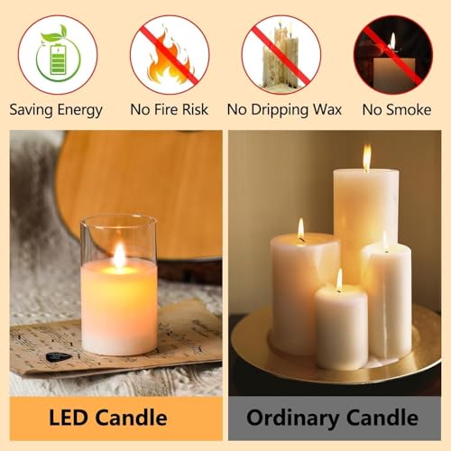 Image of coku Set of 3 Flameless LED Pillar Candles with Remote, Realistic Flickering Moving Flame, Battery Operated, Smokeless Safe Decorative Candles Gift for Home, Wedding, Diwali, Christmas