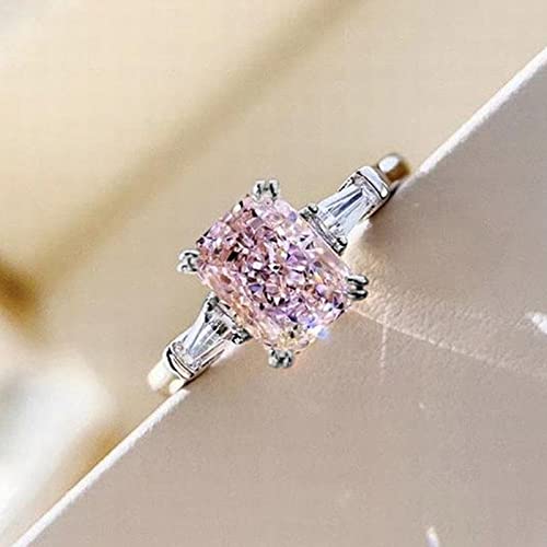 925 Sterling Silver Fashion Square Pink Diamond Zirconium Ring Personalized Promise Ring Women's 18K Gold Plated Sweet Temperament Square Diamond Ring Engagement Ring for Women (8)4