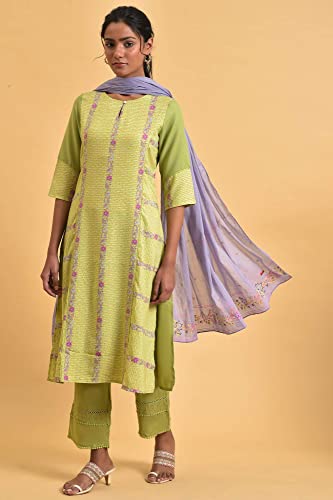 Image of W for Woman Women's Polyester Straight Fit Fiber Floral Printed Straight Summer Kurta