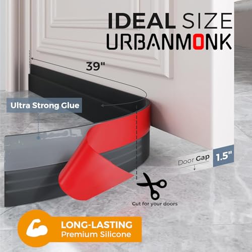 URBANMONK Silicon Door Bottom Sealing Strip | Self Adhesive Gap Filler Rubber | Door Bottom Sealing Strip Guard | Protector from Cockroach, Insect, Bugs, Air & Dust | (39 Inch, Black)
