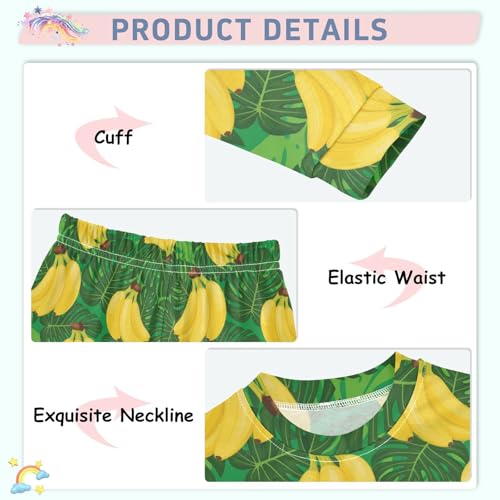 Pajama Sets Long Sleeve Fruit Yellow Banana Leaves Soft Comfy Sleepwear 2 Piece PJS 3-8T4