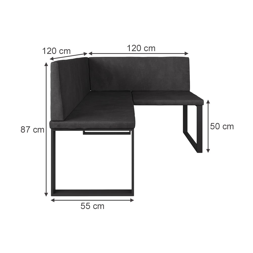 Vicco Eckbank Ravon, Anthrazit, 120 x 120 cm, geeignet als Essbank für Küchen- und Essbereiche