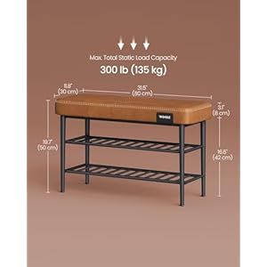 VASAGLE EKHO Collection - Shoe Bench, Storage Bench, Shoe Rack Bench Entryway, Synthetic Leather with Stitching, Mid-Century Modern, Loads 300 lb, 11.8 x 31.5 x 19.7 Inches, Caramel Brown ULSB054K01 VASAGLE EKHO Collection Shoe Bench Storage Bench Shoe Rack Bench Entryway Synthetic Leather with Stitching Mid Century Modern Loads 300 lb 118 x 315 x 197 Inches Caramel Brown ULSB054K01