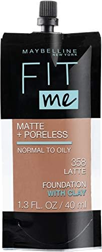 Maybelline New York Fit Me Matte + Poreless Liquid Foundation, Pouch Format, 358 Lattee, 1.3 Ounce