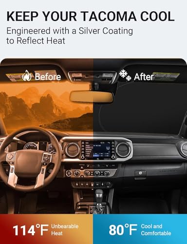 Image of Proadsy 2026 Upgrade Front Windshield Sun Shade Foldable Sunshade Protector Custom Fit 2016-2023 Tacoma 2Dr 4Dr Pickup Accessories