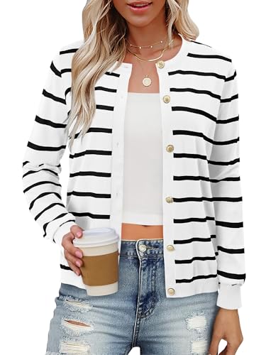 onlypuff Black and White Striped Cardigan for Women Old Money Sweater Clothes Ladies Cardigans WhiteBlack L