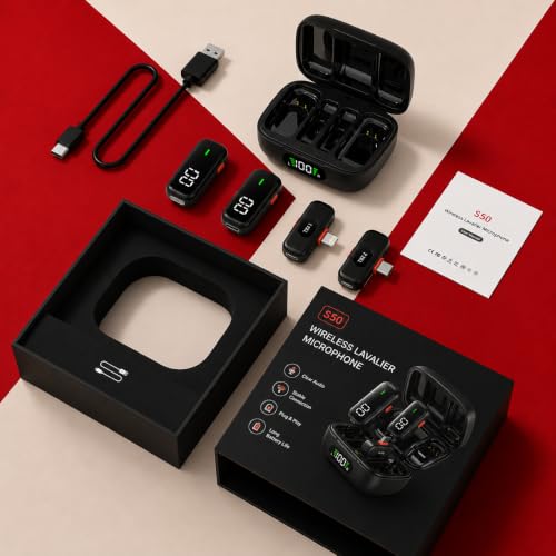Image of Primate S50 Magnetic Wireless Microphone for YouTube, 3-Level Noise Cancellation, 52H Charging Case, Clip-On Lavalier Mic for Android & iPhone, Wireless Mic for Vlogging, Live Streaming