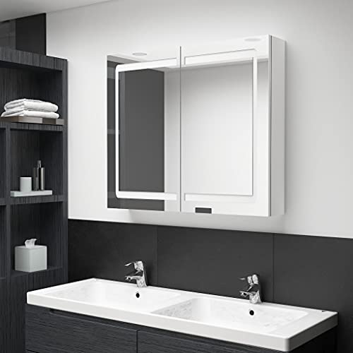 Cinyiqo Armario de baño con Espejo LED Blanco Brillante 80x12x68 cm, Armario De Baño, Mueble Baño Colgar, Armario Pared Baño, Mueble De Baño, Gabinete De Baño - 326517
