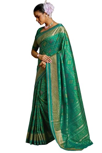 Image of SGF11 Women's Kanjivaram Patola Silk Saree Silk Saree Pure Golden Zari With Blouse Piece