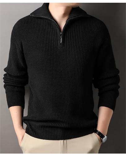 Men's Quarter Zip Sweaters Slim Fit Long Sleeve Casual Pullover Sweater Winter Polo Lapel Sweater Lightweight Pullover2