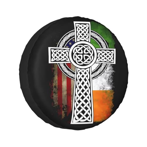 Image of American Irish Cross St. Patrick's Day Flag Spare Tire Cover Weatherproof Wheel Protectors Dust-Proof Sun Protection Wheel Tire Covers Universal Fit for Truck SUV RV Camper Trailer 17 inch