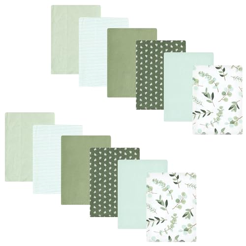 Image of Hudson Baby Unisex Baby Cotton Poly Flannel Burp Cloths Bundle, Eucalyptus, One Size