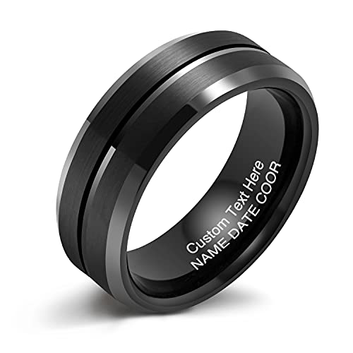 LerchPhi Mens Wedding Band Black Tungsten Carbide Custom Engrave Ring for Him Classic 8mm Personalized Jewelry Comfort Fit Size 11