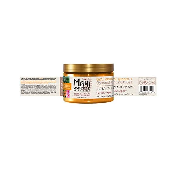 Maui-Moisture-Curl-Quench-Coconut-Oil-Ultra-Hold-Gel-for-Curly-Hair-Styling-Vegan-No-Drying-Alcohols-Paraben-Free-Silicone-Free-12oz Maui Moisture Curl Quench + Coconut Oil Ultra-Hold Gel, for Curly Hair Styling, Vegan, No Drying Alcohols, Paraben Free, Silicone Free, 12 Ounce