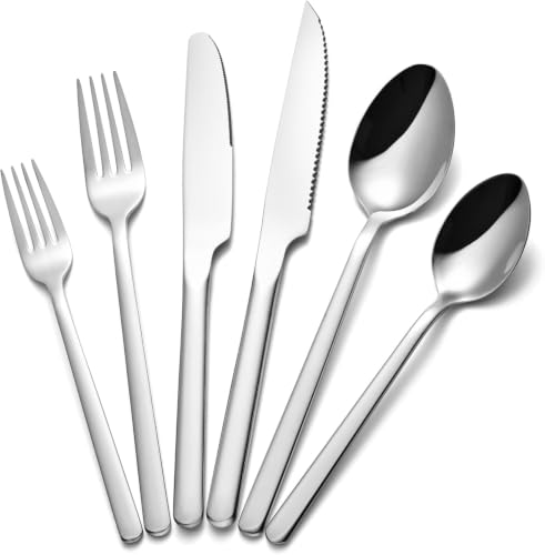 KINGSTONE 48-Piece Silverware Set, Flatware Set...