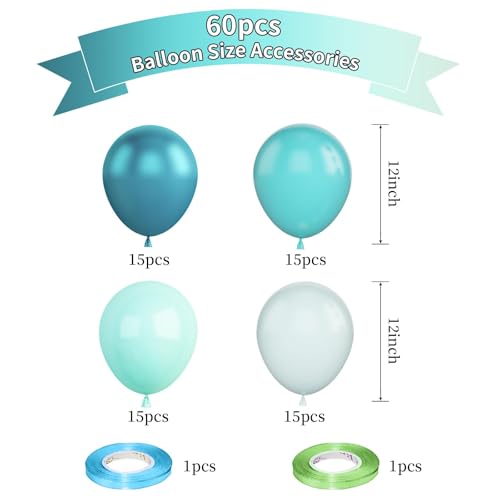 Image of Teal Blue Balloon, 60PCS Turquoise Blue Peacock Balloons