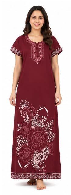 Women's Maroon Floral Print Maxi Nighty - XL-picture-37
