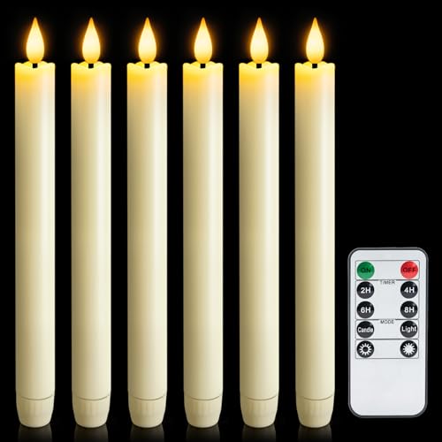Meigic 6 Pcs Flameless Taper Candles with Remote Timer Dimmer 9.6 inches Ivory Plastic LED Candlesticks Battery Operated LED Candles for Indoor Home Wedding Christmas Decoration