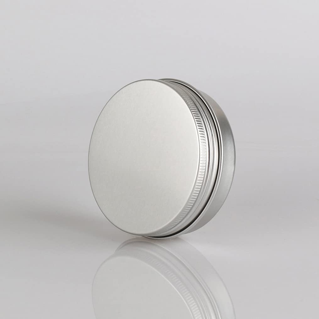 100 piezas 60ml Tarros de hojalata de aluminio de plata redondos vacíos con tapas de tornillo envases de cosméticos ideales para bálsamo labial DIY vela pomada en polvo artesanías incluyendo 3