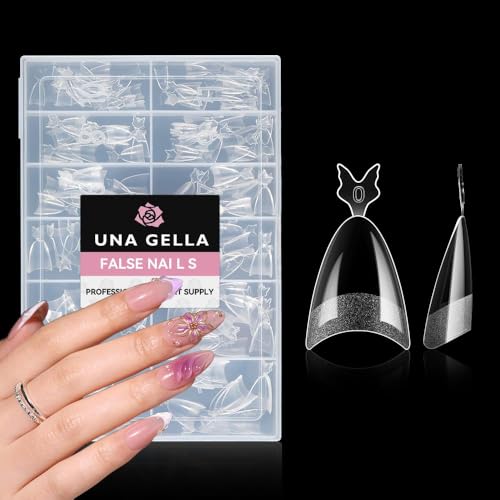 UNA GELLA Tips für Gelnägel Mandel 216 Stück 12 Größen Halb Abdeckung Soft Gel Nail Tips Press on Nails Pre-buff Matte Acrylic Press On Nails Einfache Nagelverlängerung Kunst Salon