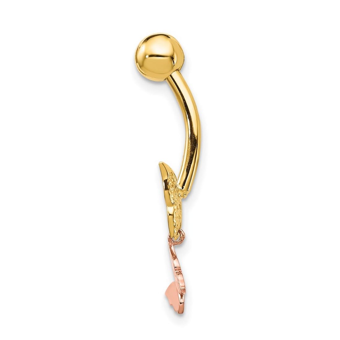JewelryWeb Bauchnabelpiercing-Ring für Damen, 8,53 mm, 14 Karat massives Gold, zweifarbig, doppelter Zirkonia, künstlicher Diamant, Schmetterling, Engelsflügel, baumelndes Bauchnabelpiercing