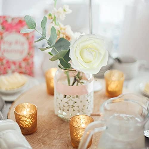 Febou Artificial Flowers 50pcs Real Touch Artificial Foam Roses with Stem for Decoration DIY Wedding Bouquets Centerpieces Arrangements Bridal Shower Party Home Decoration (Ivory)