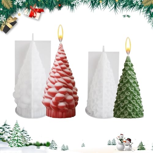 Udbrud Molde de silicone para velas, 2 unidades 3D para árvore de Natal, molde de silicone, molde de silicone para velas perfumadas, Natal, ornamentos artesanais