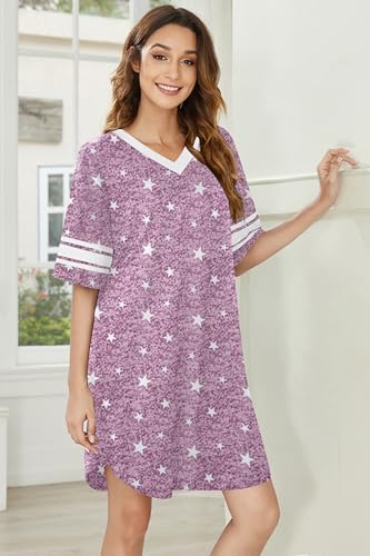 Image of Ekouaer Nightgowns for Women 2 Pack Sleepshirts Short Sleeve Nightshirt V Neck Sleepwear Casual Pajama Dress