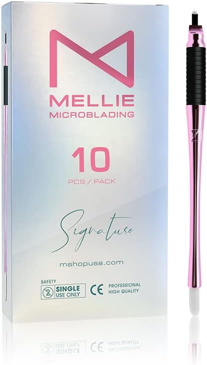 Mellie's Signature Microblading Eyebrow Pen (Pack of 10) - Disposable Microblading Pen with Sterilized Blade, Comfortable Rubber Grip and Pigment Sponge for Flawless Bro (U18 NANO .15mm, Neon)