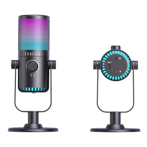 Farfisa | Microfono Professionale Digitale A Condensatore, Ideale Per Gaming, Podcast, Registrazione, Illuminazione Rgb Personalizzabile, 82X190X82 Mm - 2