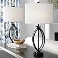 HIGHTRY 26" Industrial Table Lamps Set of 2, 3-Way Dimmable Farmhouse Nightstand Lamps Black Metal Bedside Lamps with White Shade for Living Room Bedroom, End Table Desk Lamps for Home Office