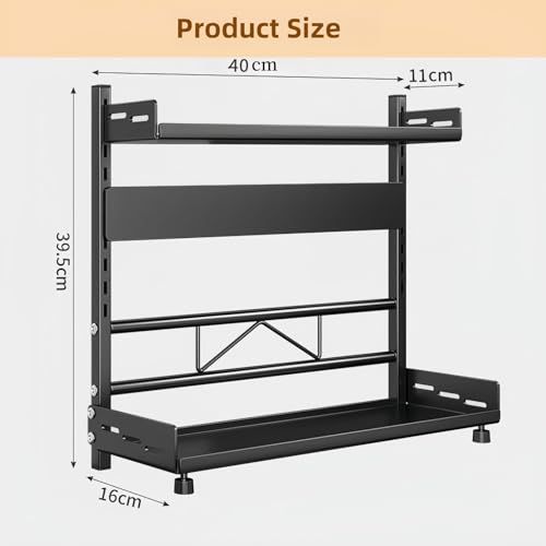 2 Tier Spice Rack, Free Standing Spice Organiser, Expandable Spice Racks, Space-Saving Kitchen Shelf Organiser, Black Shelf Organiser, Spices Organizers and Storage for Kitchen Worktop - Image 4