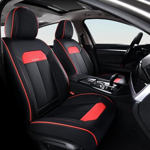 Image of FLORICH Car Seat Cover Full Seats with Waterproof Leather, Car Seat Protectors with Storage Pocket, Airbag Compatible, Universal Seat Cover Fit for SUV, Sedan, Vans, Trucks- Black&Red Line